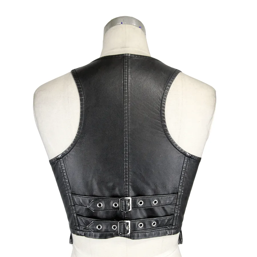 Steampunk Short PU Leather Vests for Women / Sleeveless Waistcoat with Pockets and Zipper