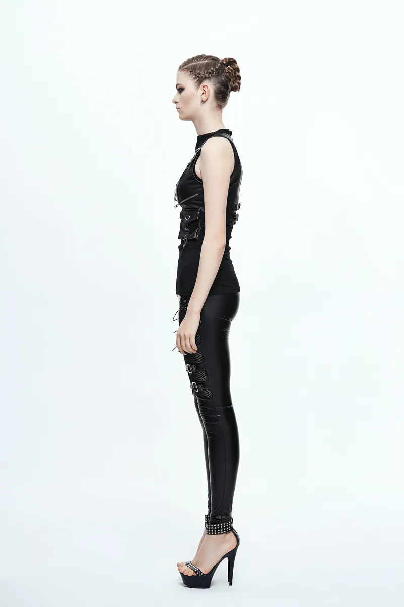 Steampunk Short PU Leather Vests for Women / Sleeveless Waistcoat with Pockets and Zipper