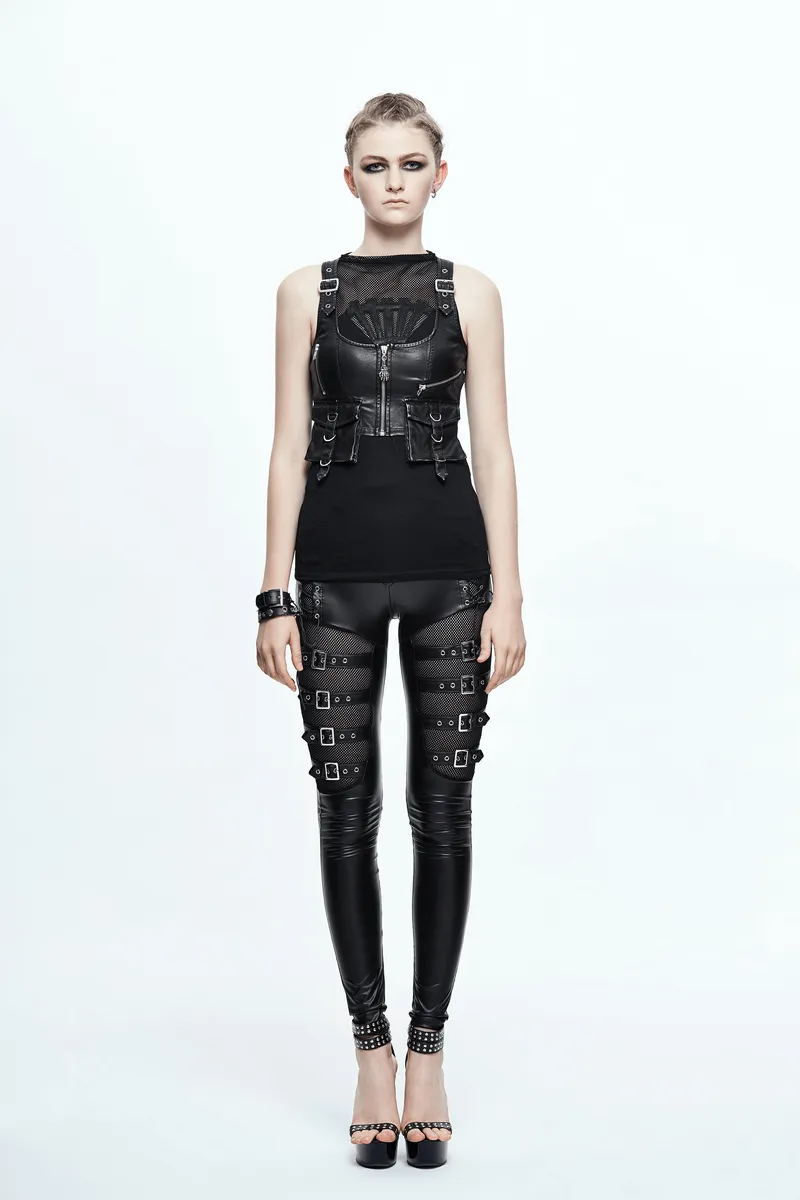 Steampunk Short PU Leather Vests for Women / Sleeveless Waistcoat with Pockets and Zipper