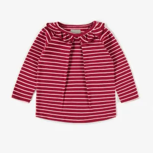 T-shirt rouge ligné à col Claudine, bébé || Red striped T-shirt with Claudine collar, baby