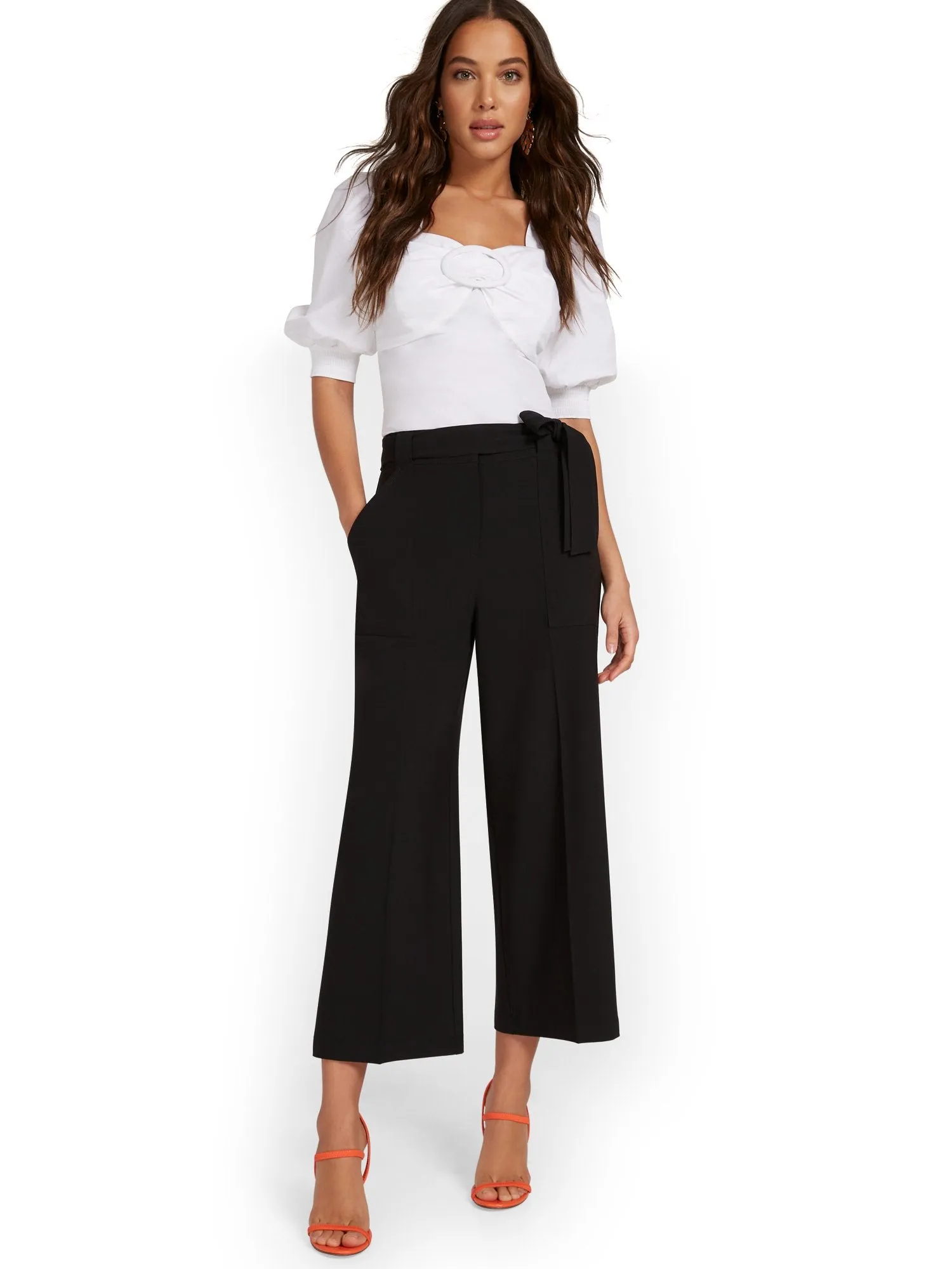 Tie-Waist Wide-Leg Capri Pant