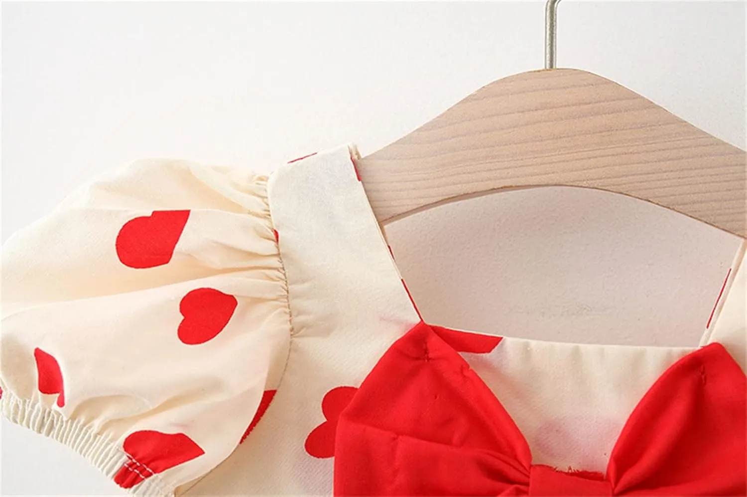 Toddler Baby Girls Short Sleeve Dress Heart Print Bow Ruffle Mini Dresses Kids Princess Casual Party Summer Dress Gifts