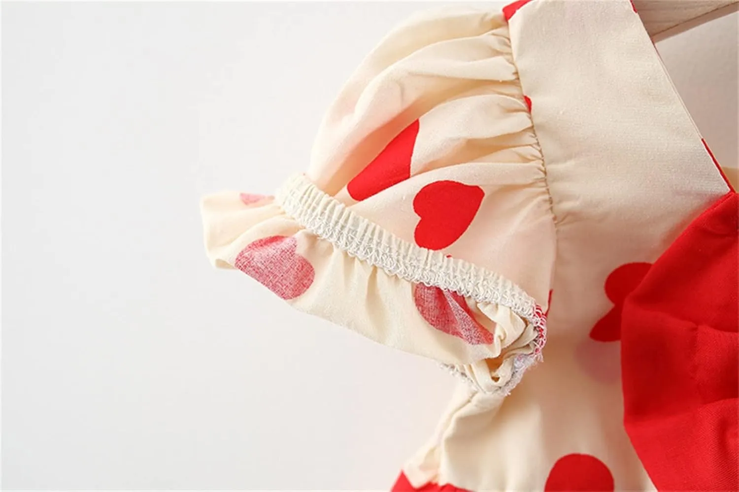 Toddler Baby Girls Short Sleeve Dress Heart Print Bow Ruffle Mini Dresses Kids Princess Casual Party Summer Dress Gifts