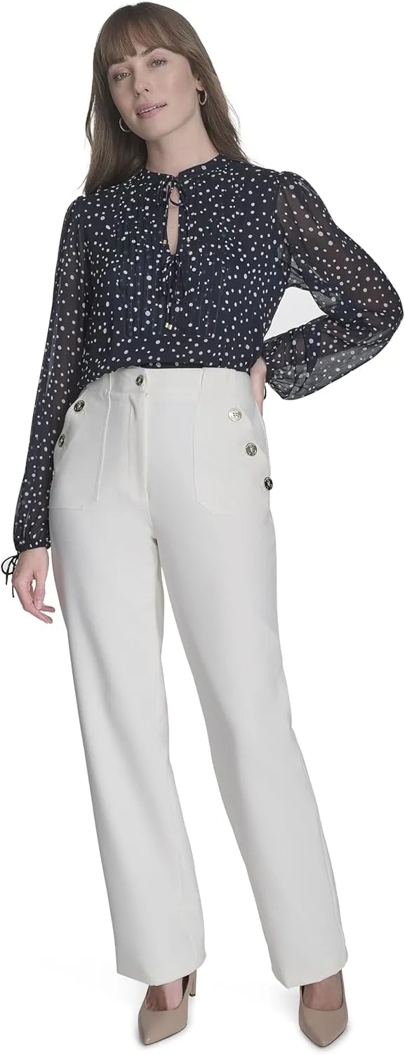 Tommy Hilfiger Women's Long Sleeve Dot Print Tie Neck Blouse
