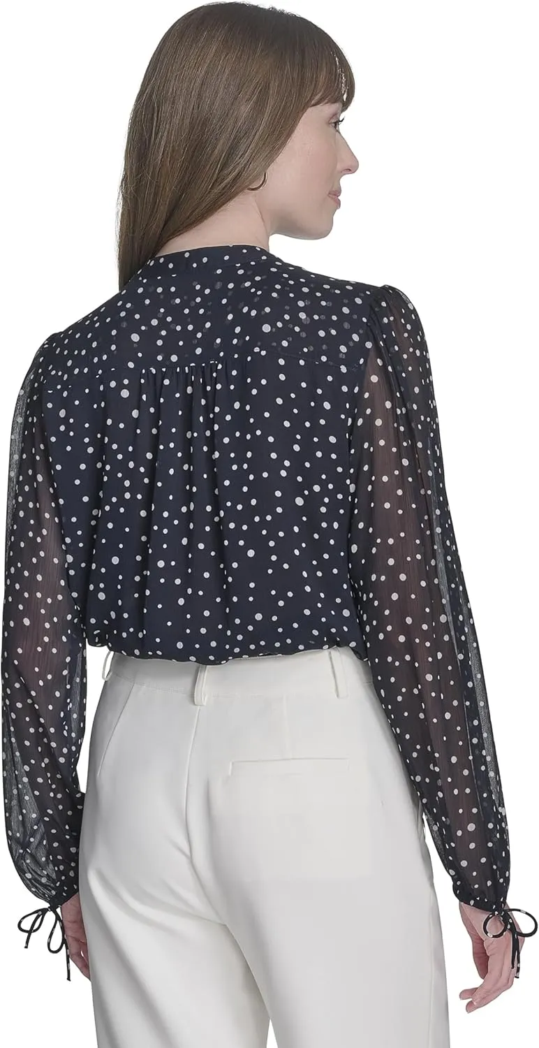 Tommy Hilfiger Women's Long Sleeve Dot Print Tie Neck Blouse
