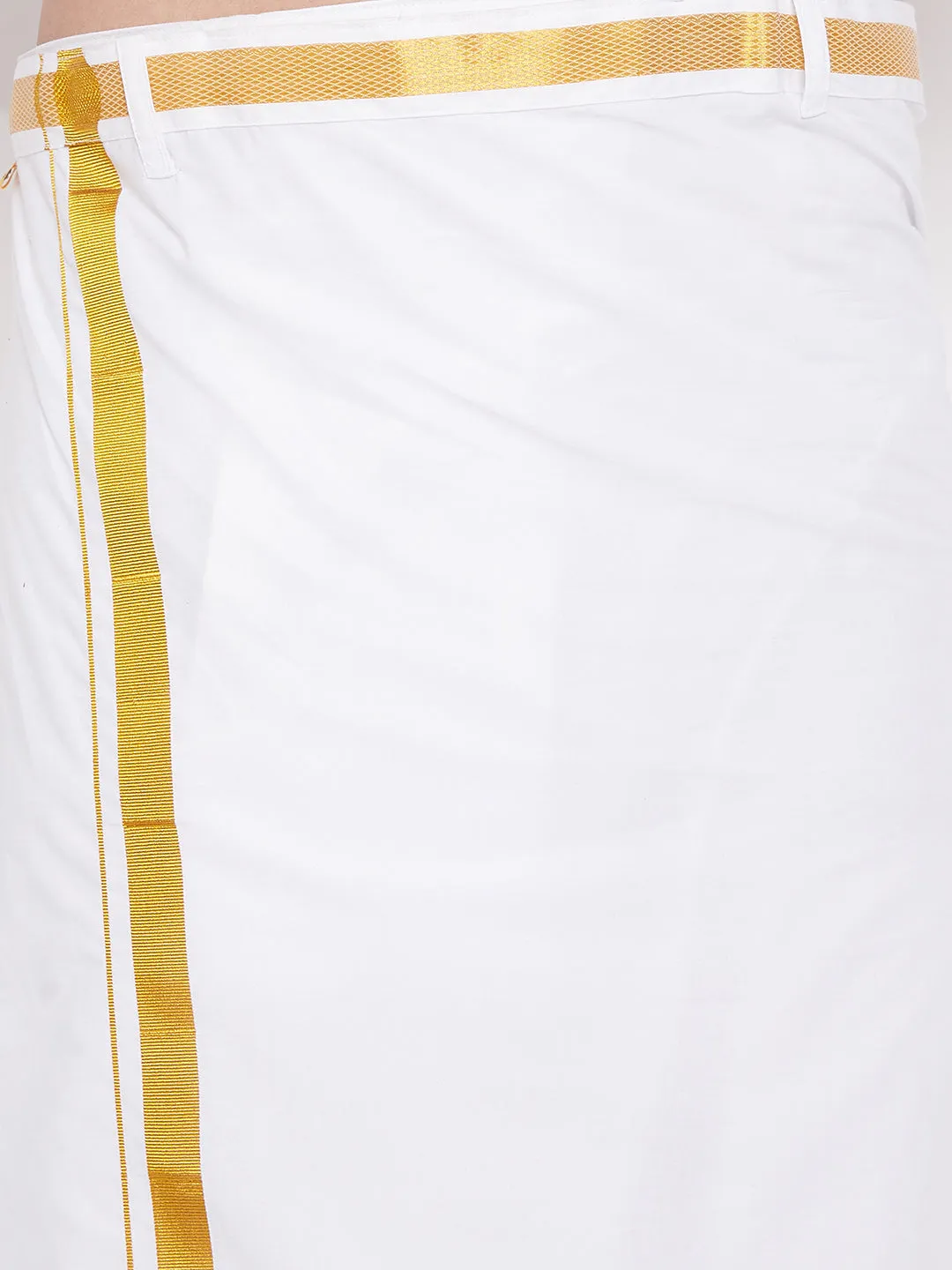 VASTRAMAY Men's & Boys Black Solid Silk Blend Full Sleeve Ethnic Shirt And Mundu Set