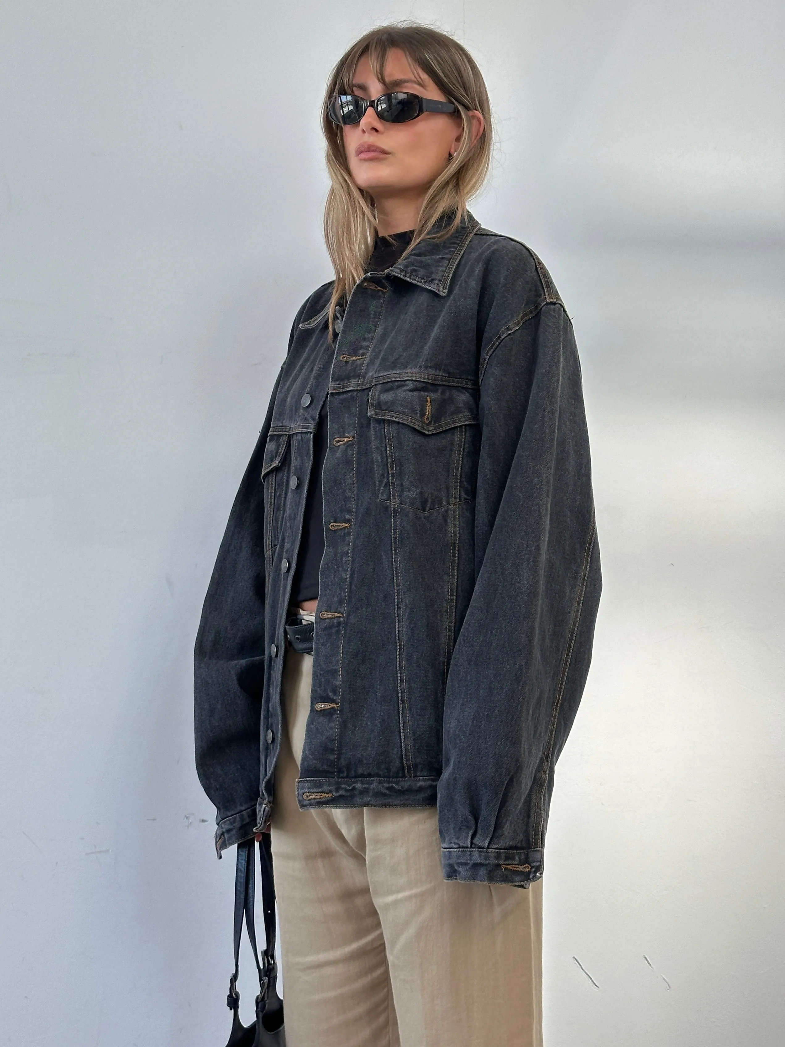 Vintage Oversized Washed Denim Jacket - XXL