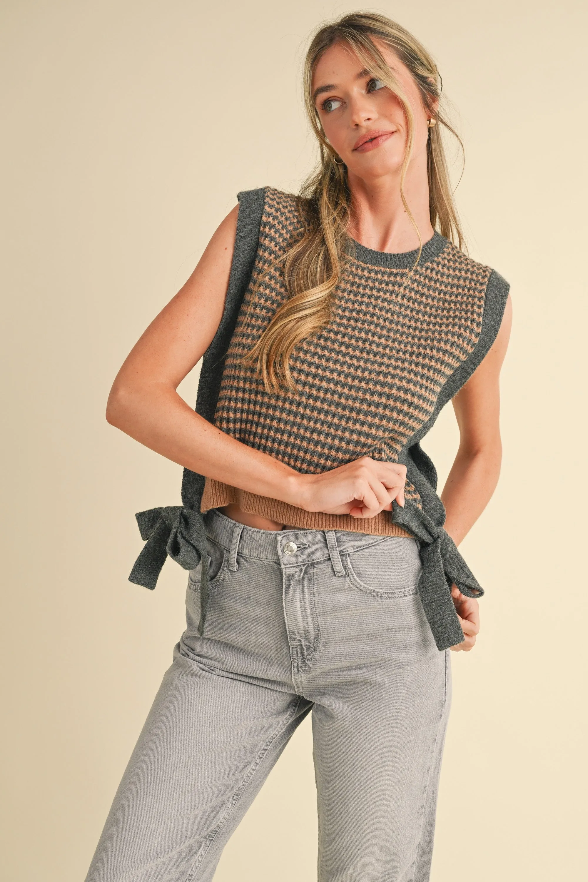 Violeta Striped Side Tie Sweater Vest