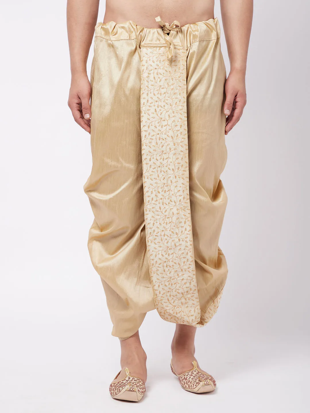 VM By VASTRAMAY Men's Gold Silk Blend Embroidered Dhoti