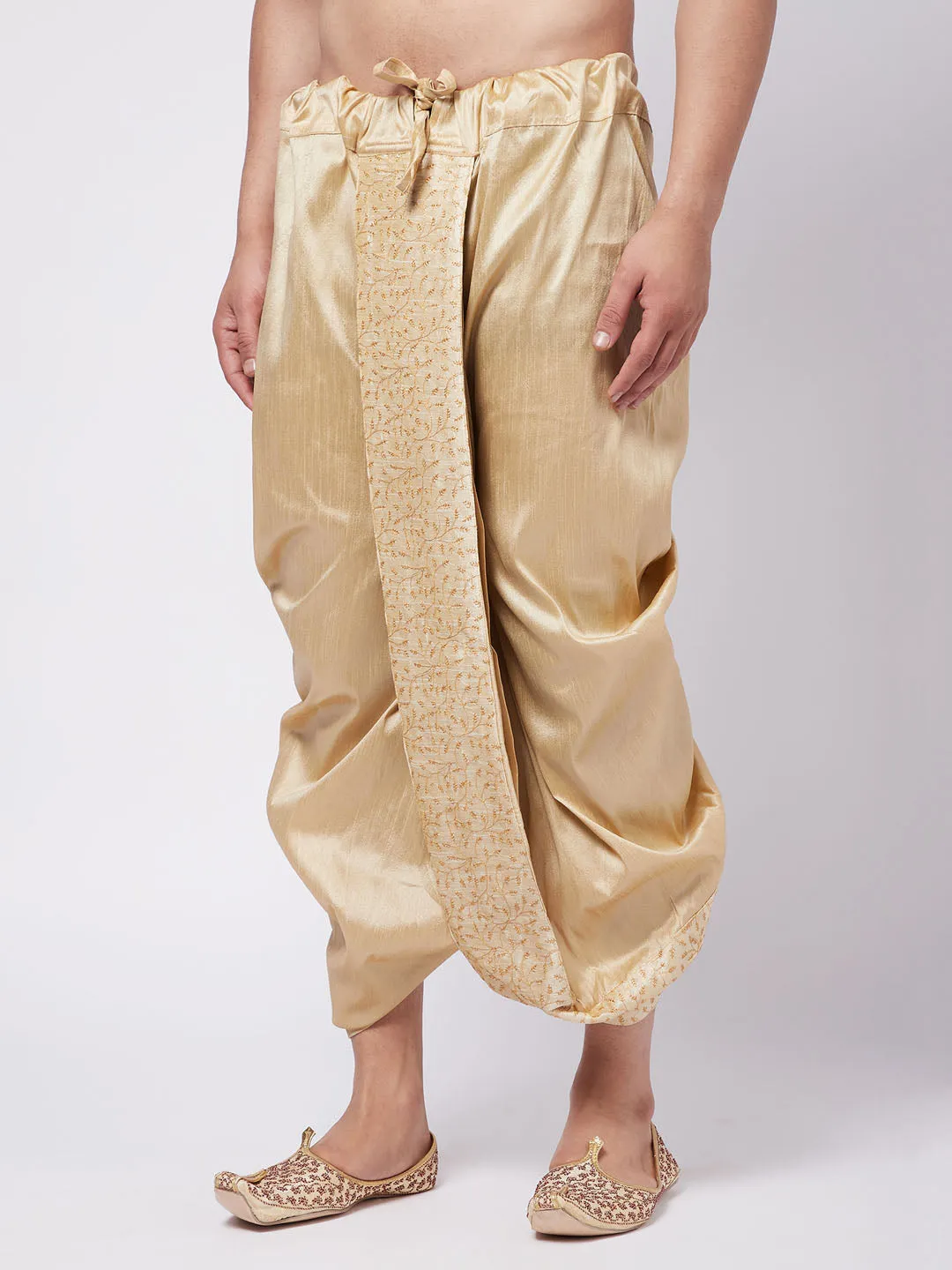 VM By VASTRAMAY Men's Gold Silk Blend Embroidered Dhoti