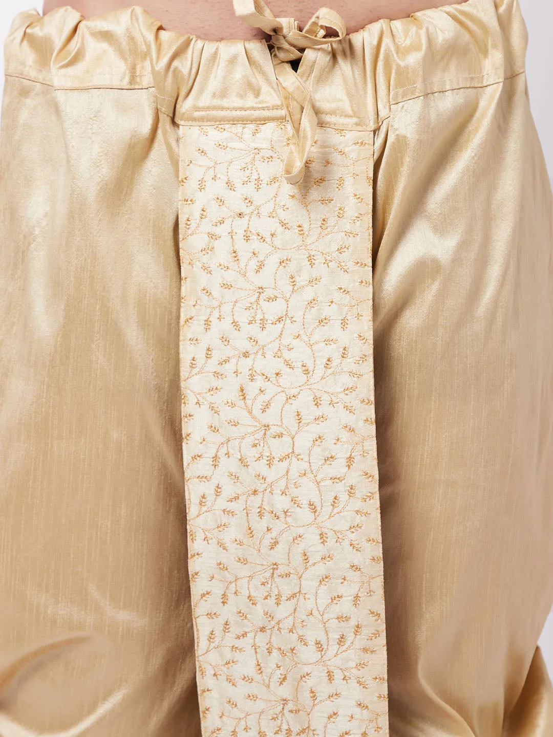 VM By VASTRAMAY Men's Gold Silk Blend Embroidered Dhoti