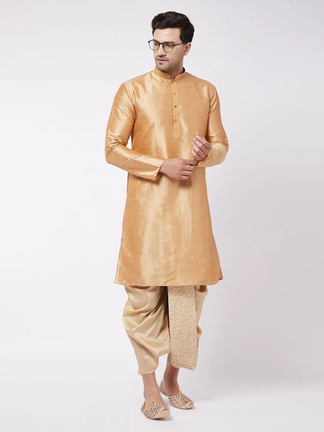 VM By VASTRAMAY Men's Gold Silk Blend Embroidered Dhoti