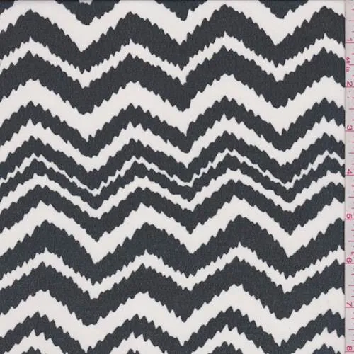 White/Black Jagged Chevron Georgette Fabric