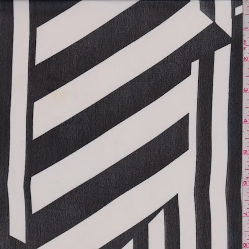 White/Black Stripe Block Georgette Fabric