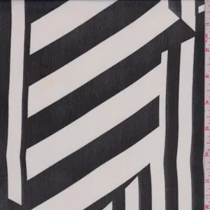 White/Black Stripe Block Georgette Fabric