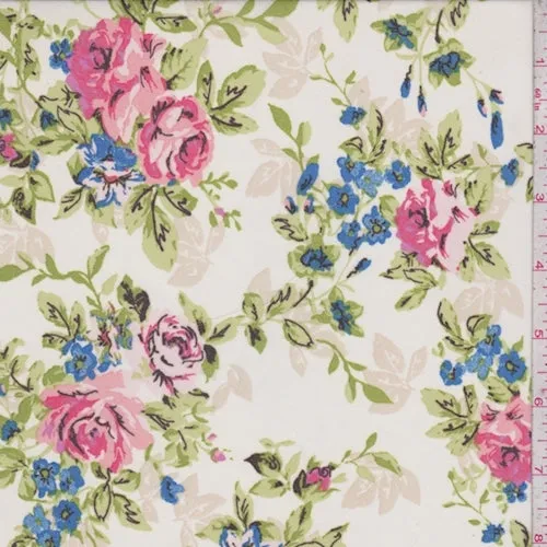 White/Pink/Blue Rose Bunch Georgette Fabric