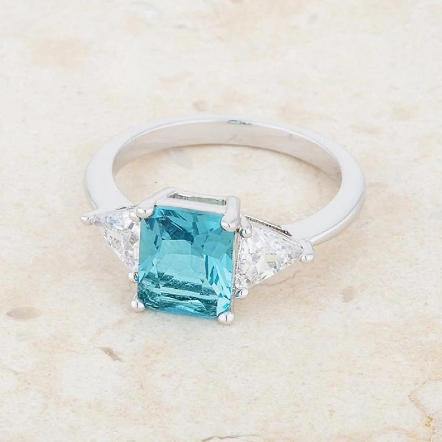 WildKlass Classic Blue Topaz Rhodium Plated Engagement Ring