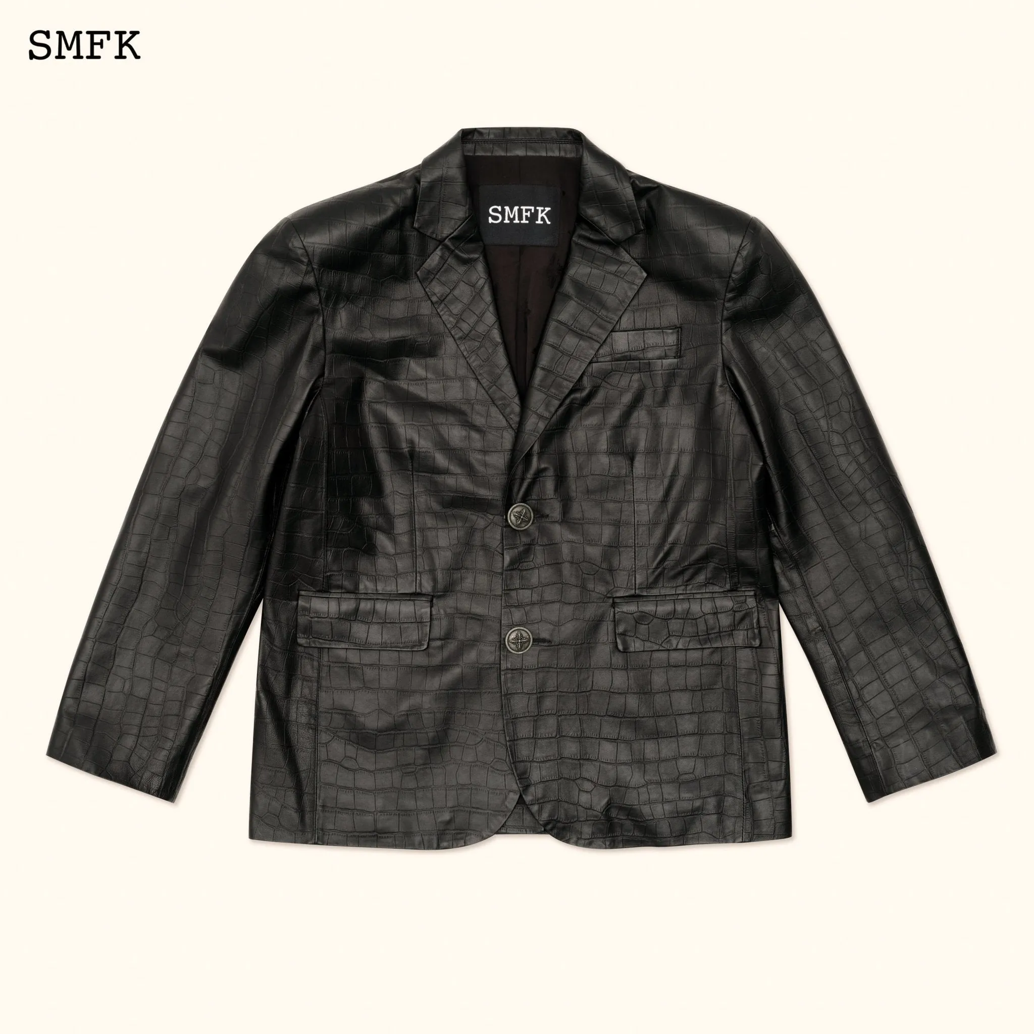 WildWorld Vintage Leather Black Crocodile Suit