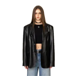 WildWorld Vintage Leather Black Crocodile Suit