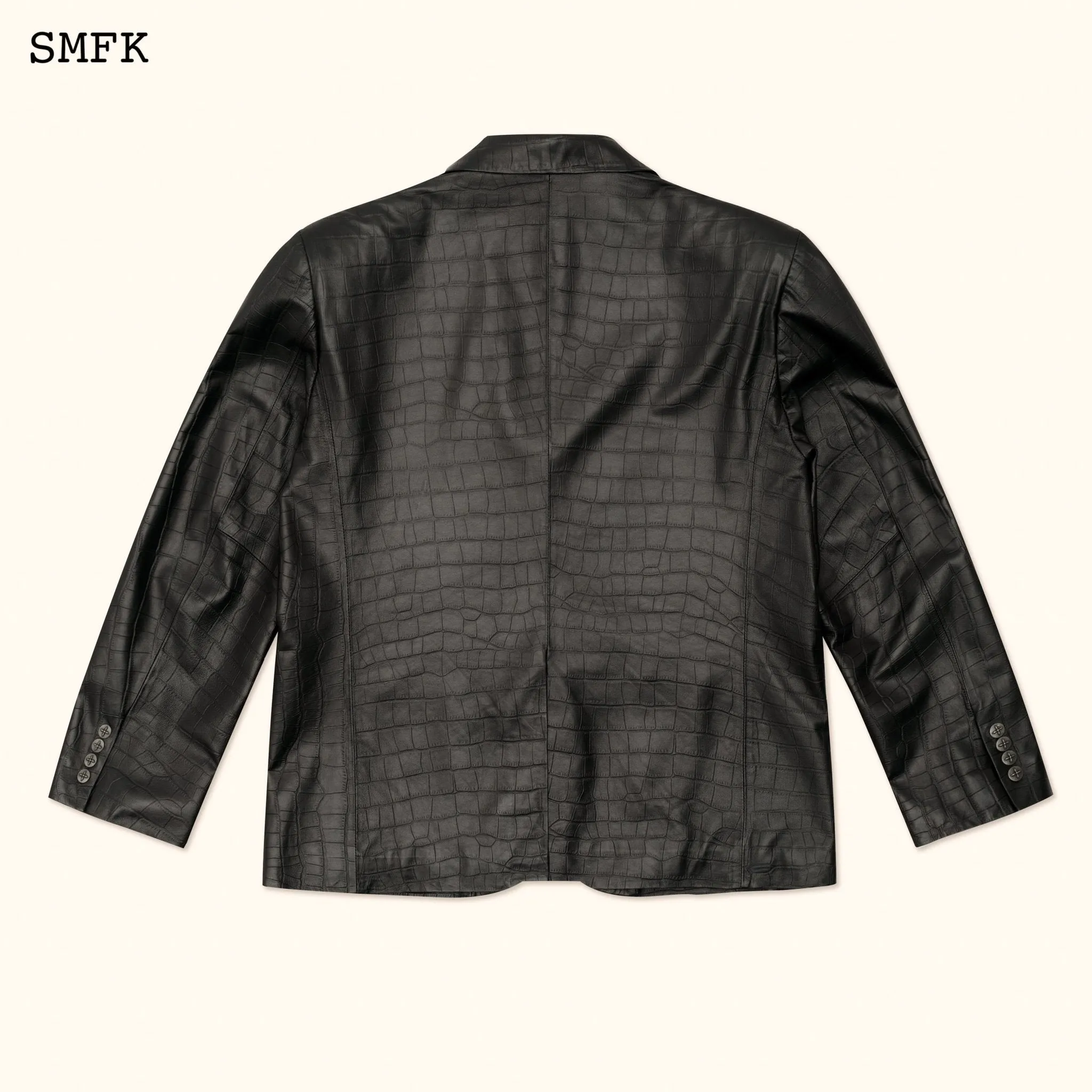 WildWorld Vintage Leather Black Crocodile Suit