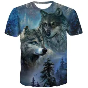 Wolf T shirts Men Forest Tshirt Anime Animal Tshirts Cool Mountain Tshirts Casual Abstract Tshirts Novelty Short Sleeve