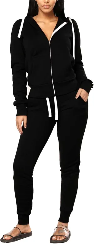 Women 2 Piece Sweatsuit Fall Outfits jogger Tracksuit Sweatpants Sets Casual Long Sleeve Zip Up Hoodie