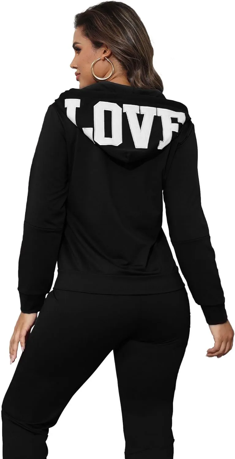 Women 2 Piece Sweatsuit Fall Outfits jogger Tracksuit Sweatpants Sets Casual Long Sleeve Zip Up Hoodie