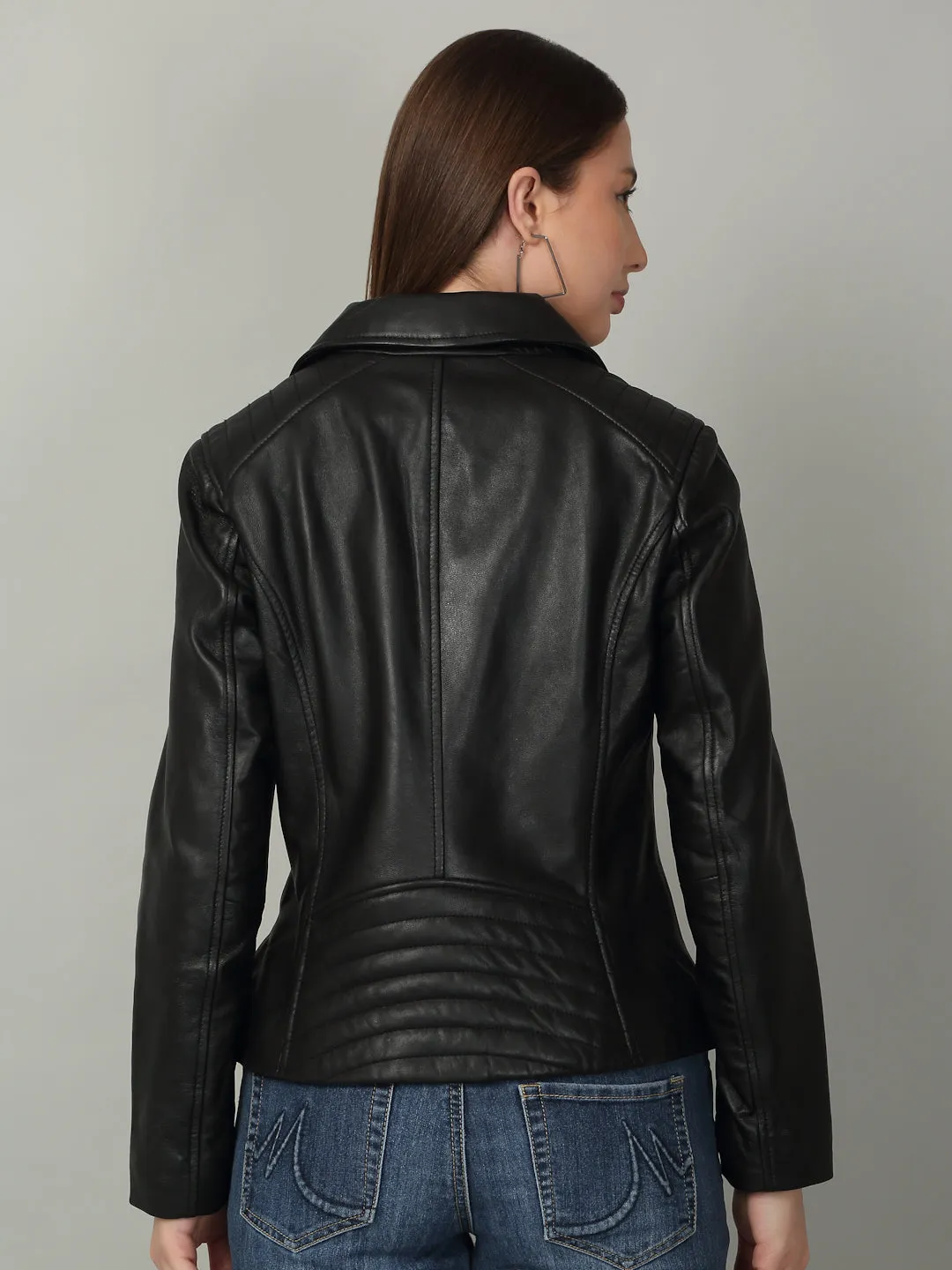 Women Classic Black Biker Leather Jacket