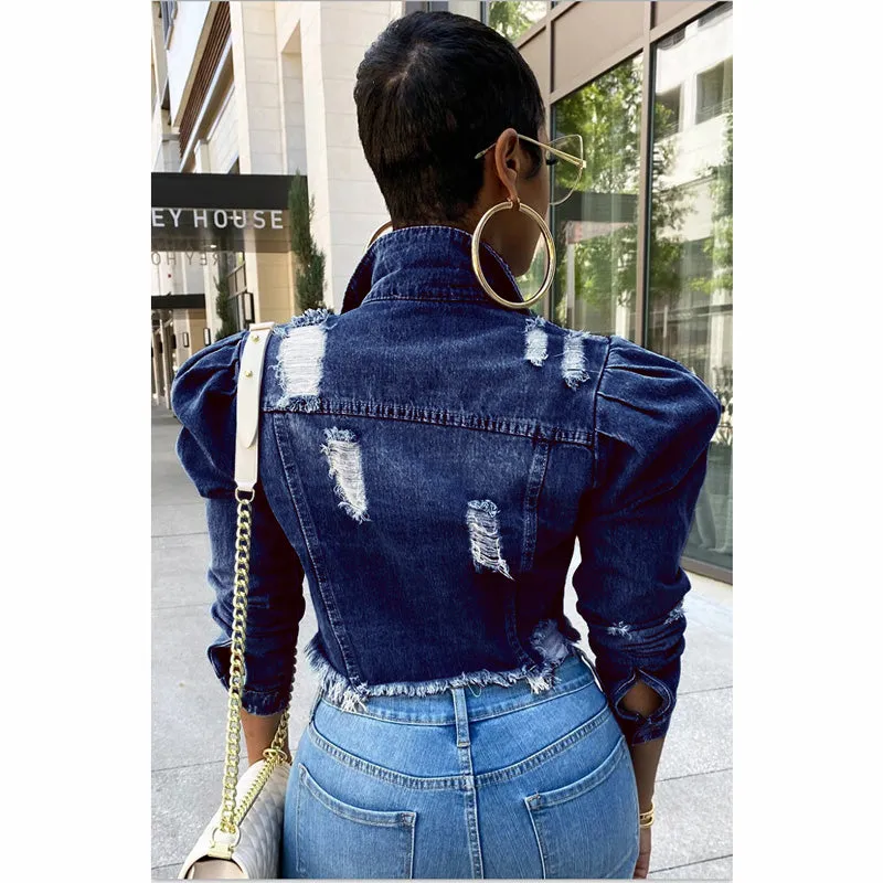 Women Denim Jackets Distressed Classic Jean Jacket