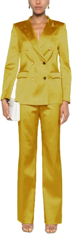 Women Satin Suit 2 Piece Double Breasted Peak Lapel Blazer Outfits Dinner Party Wedding Blazer Pantsuit Set