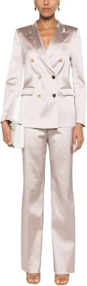 Women Satin Suit 2 Piece Double Breasted Peak Lapel Blazer Outfits Dinner Party Wedding Blazer Pantsuit Set