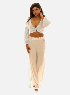 Women Stripes Rayon Pant & Top Set