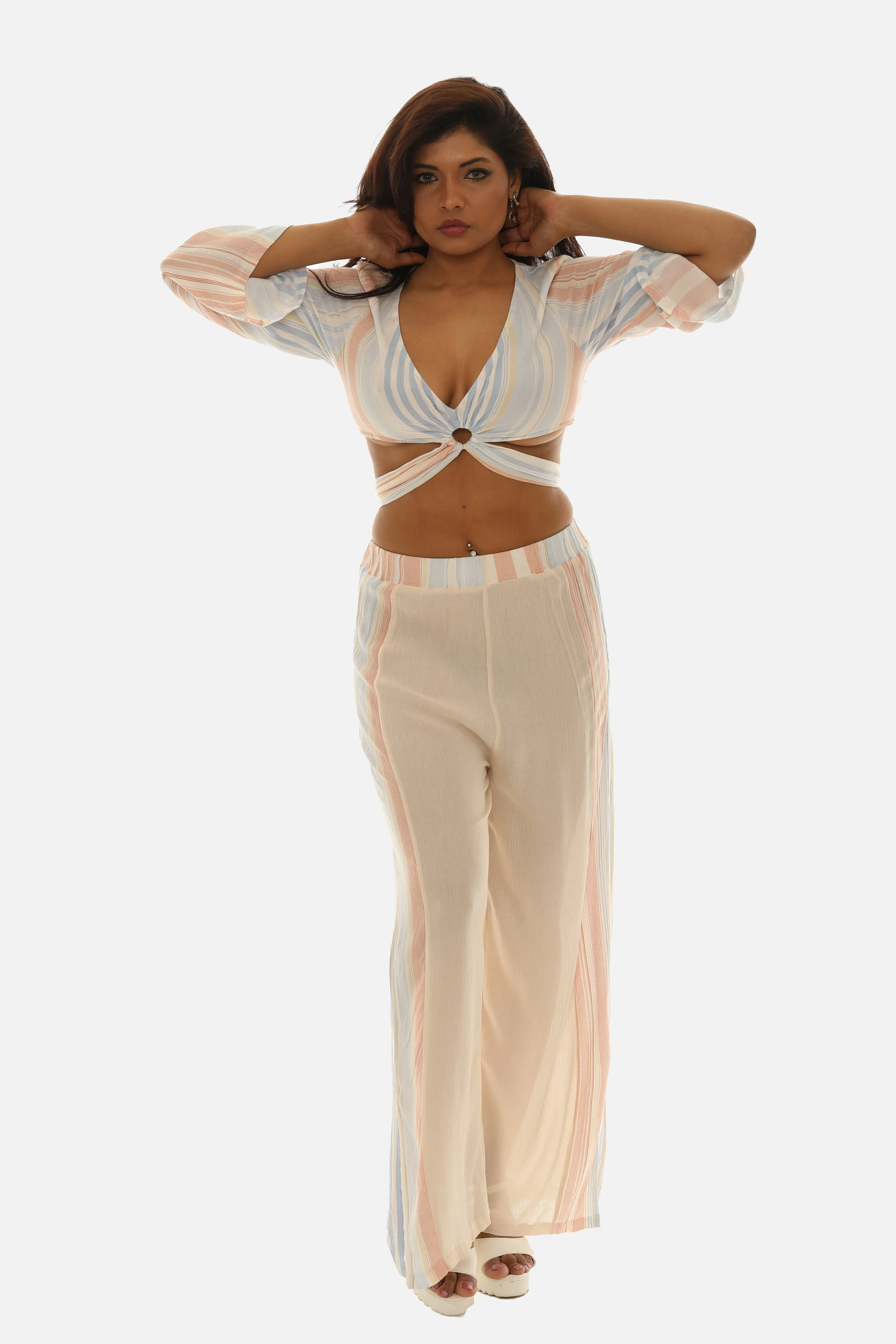 Women Stripes Rayon Pant & Top Set