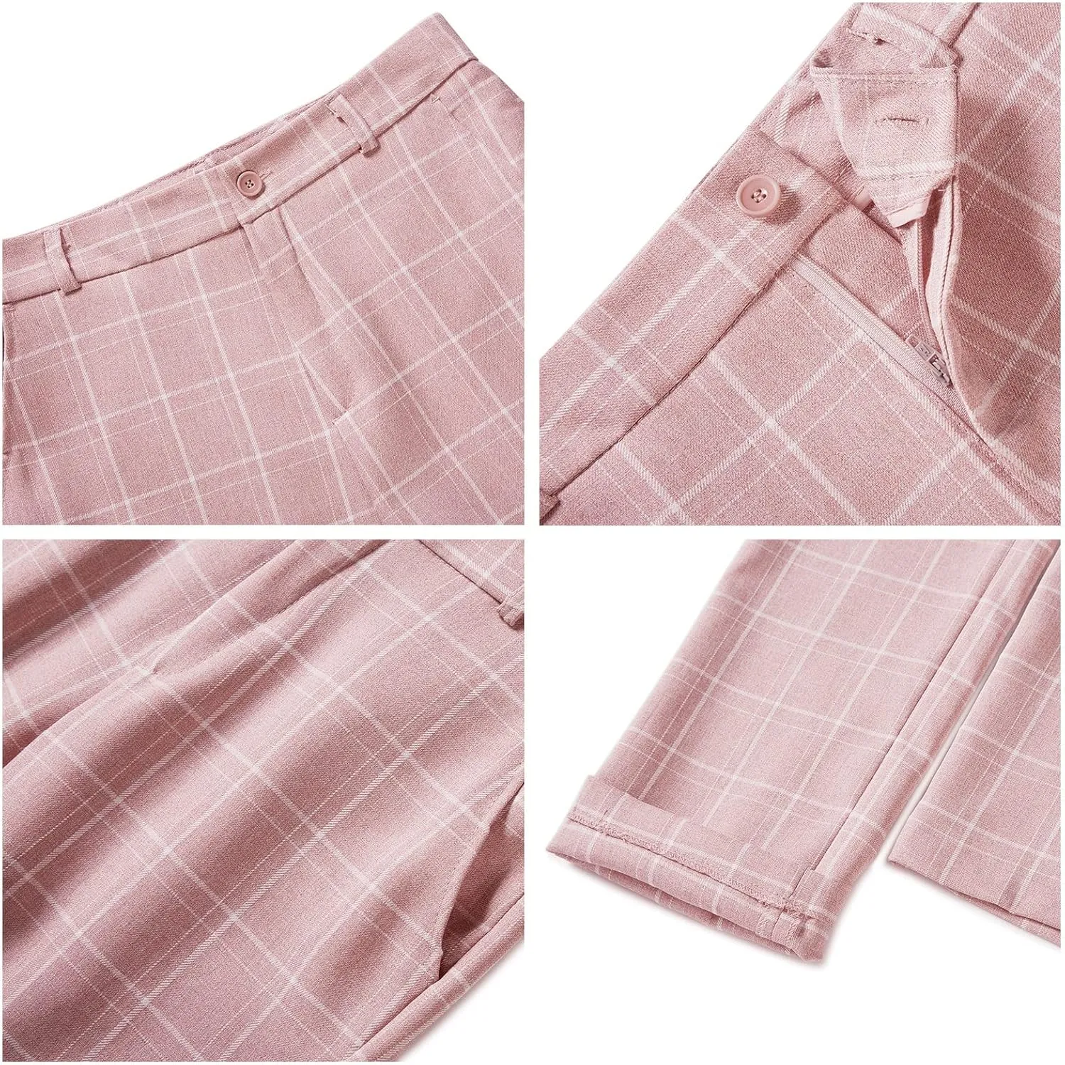 Womens 2 Piece Plaid Suits Set Business Office One Button Blazer Jacket Casual Long Sleeve Pant Suit Set