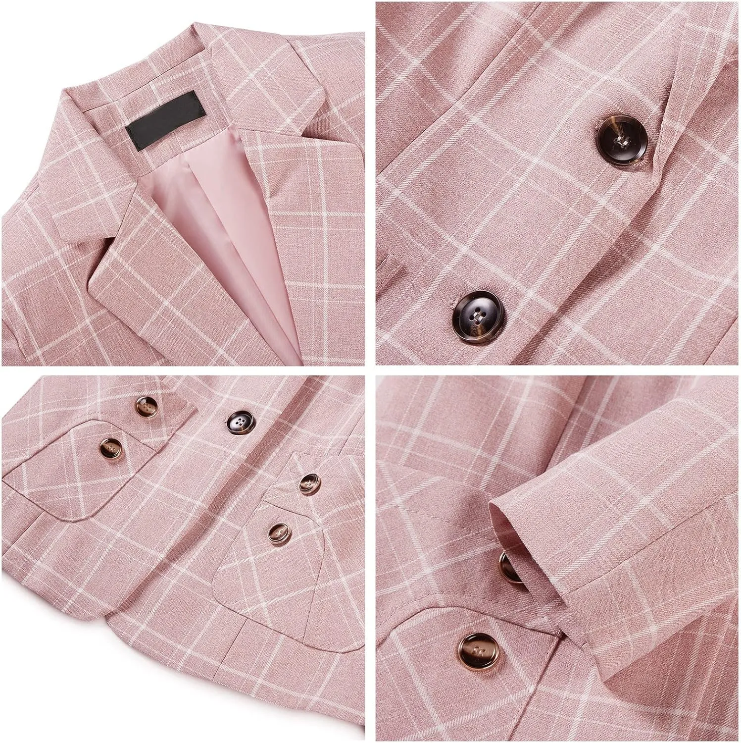 Womens 2 Piece Plaid Suits Set Business Office One Button Blazer Jacket Casual Long Sleeve Pant Suit Set