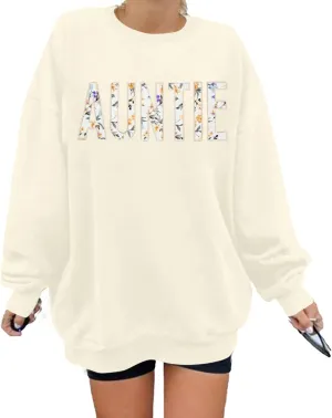 Womens Aunt Sweatshirt Cool Aunt Crewneck Sweatshirt Auntie Letter Print Long Sleeve Pullover Top