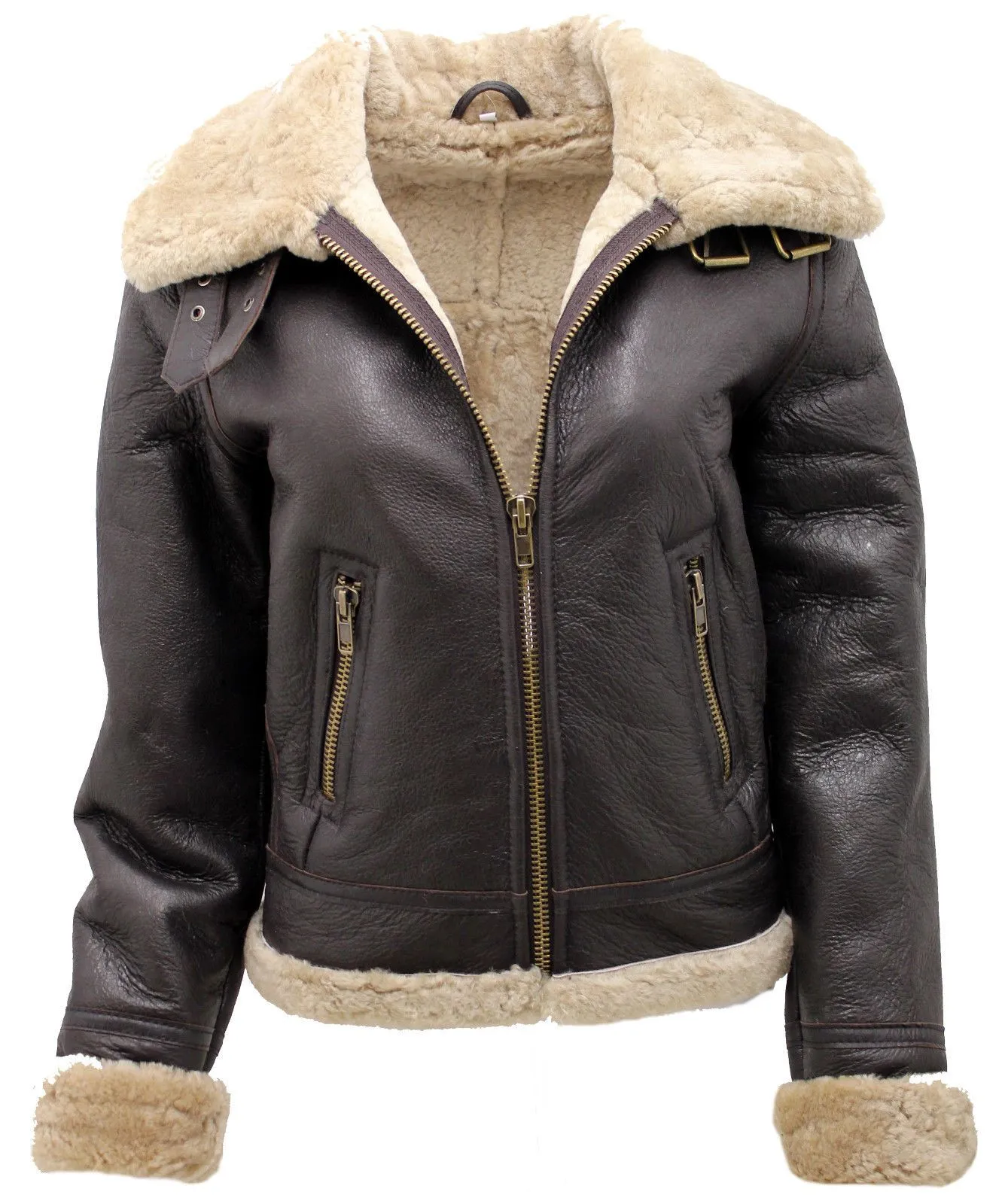 Women's Brown B3 WW2 Ginger Real Thick Sheepskin Leather Flying Jacket