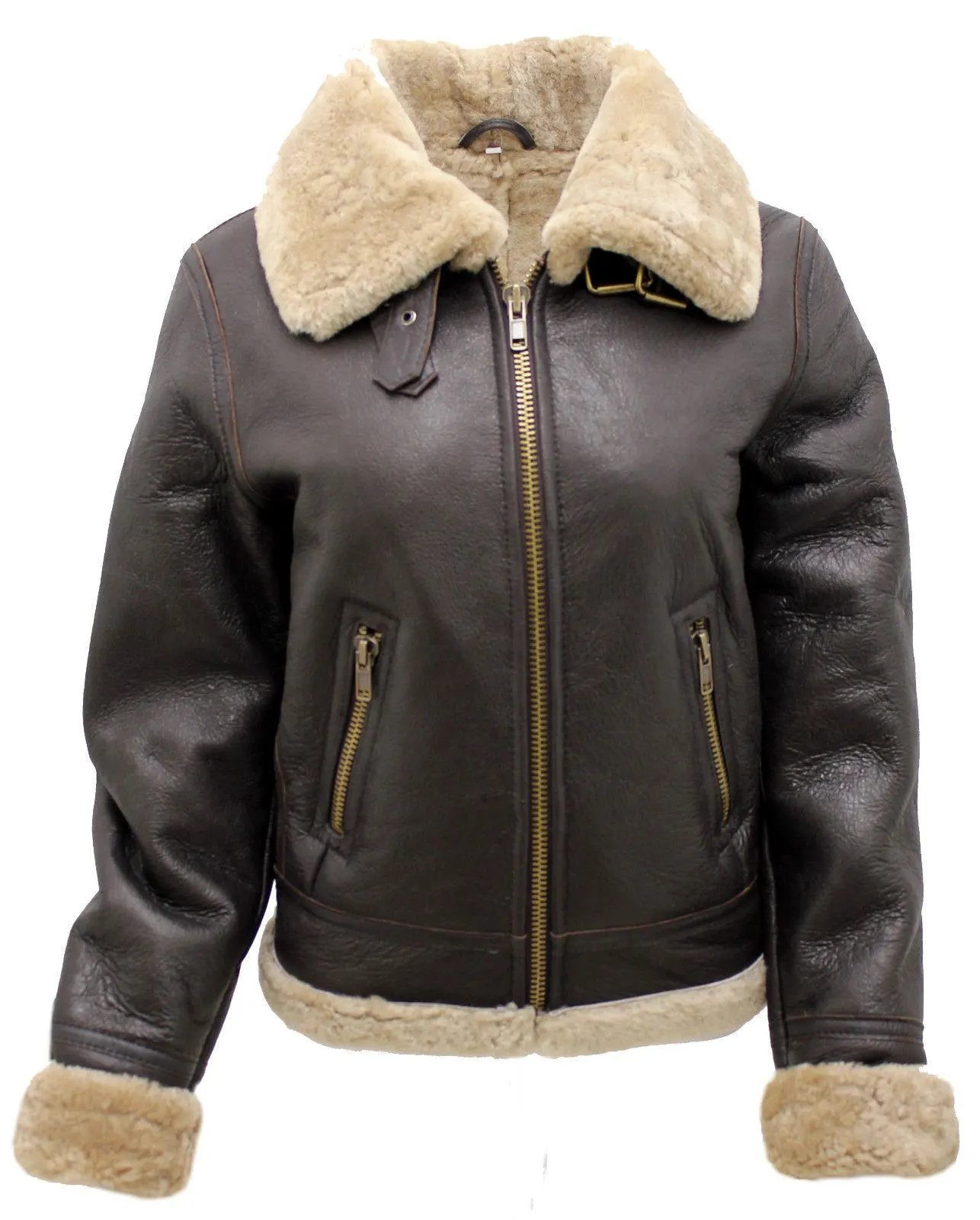 Women's Brown B3 WW2 Ginger Real Thick Sheepskin Leather Flying Jacket