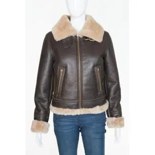 Women's Brown B3 WW2 Ginger Real Thick Sheepskin Leather Flying Jacket