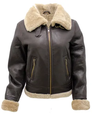Women's Brown B3 WW2 Ginger Real Thick Sheepskin Leather Flying Jacket