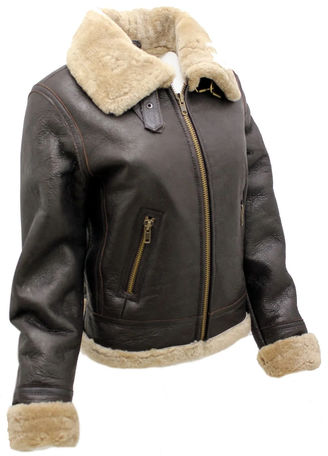 Women's Brown B3 WW2 Ginger Real Thick Sheepskin Leather Flying Jacket