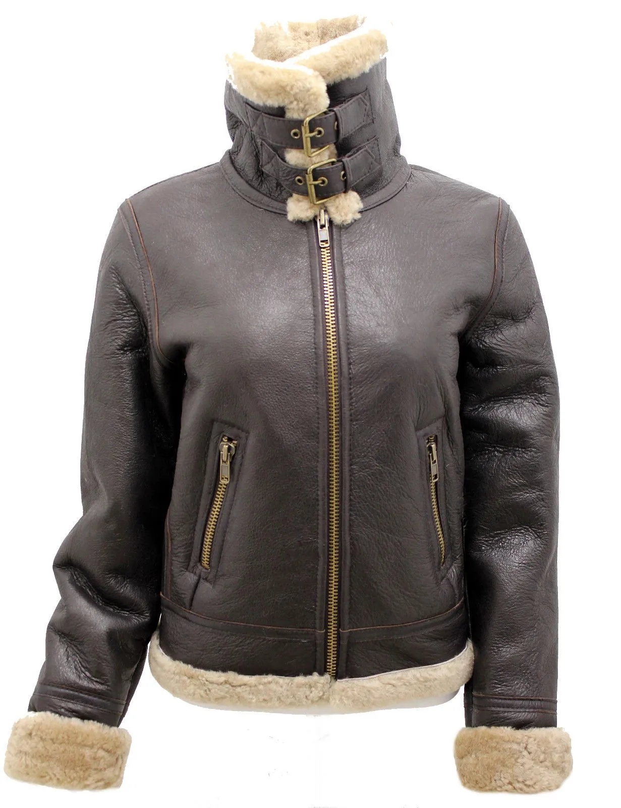 Women's Brown B3 WW2 Ginger Real Thick Sheepskin Leather Flying Jacket