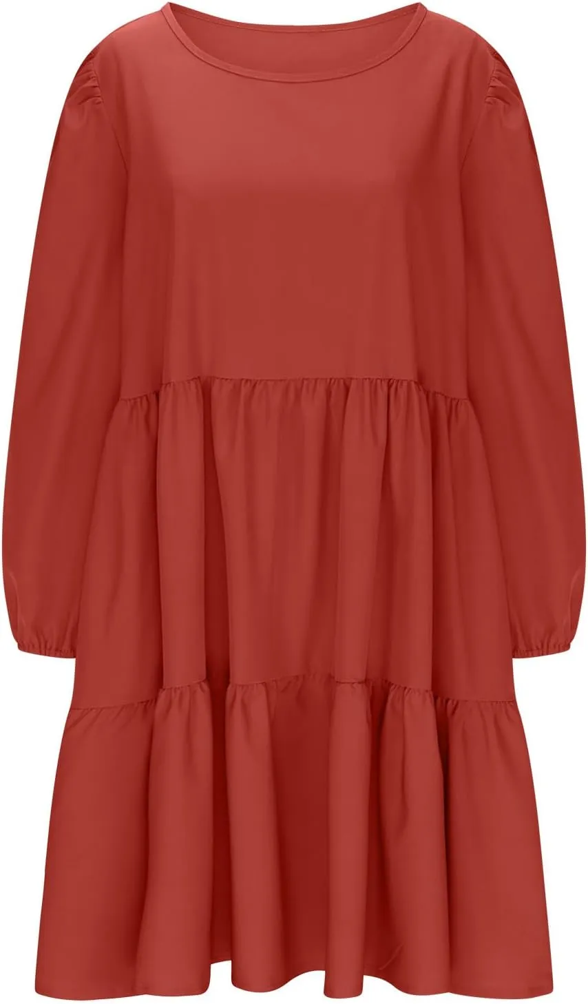 Women's Casual Dresses Fall Winter Lantern Long Sleeve High Waisted Ruffle Flowy Tiered Mini Dress Cute Babydoll Dress