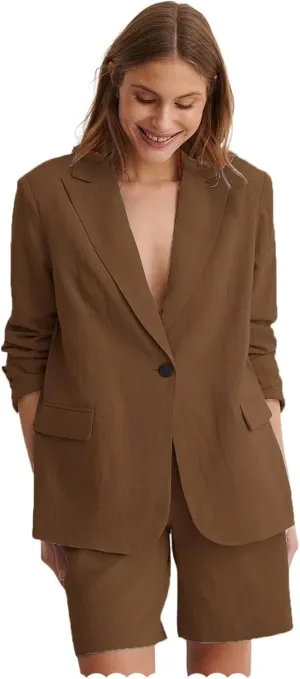Women's Casual Linen 2 Piece Suit Slim Fit Jacket Short Pants Set for Wedding Party