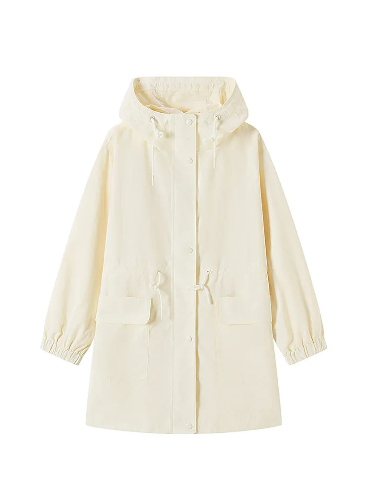 Women's Cotton/Nylon Cross Grain Large Pocket Loose Chemical Fiber Coat
