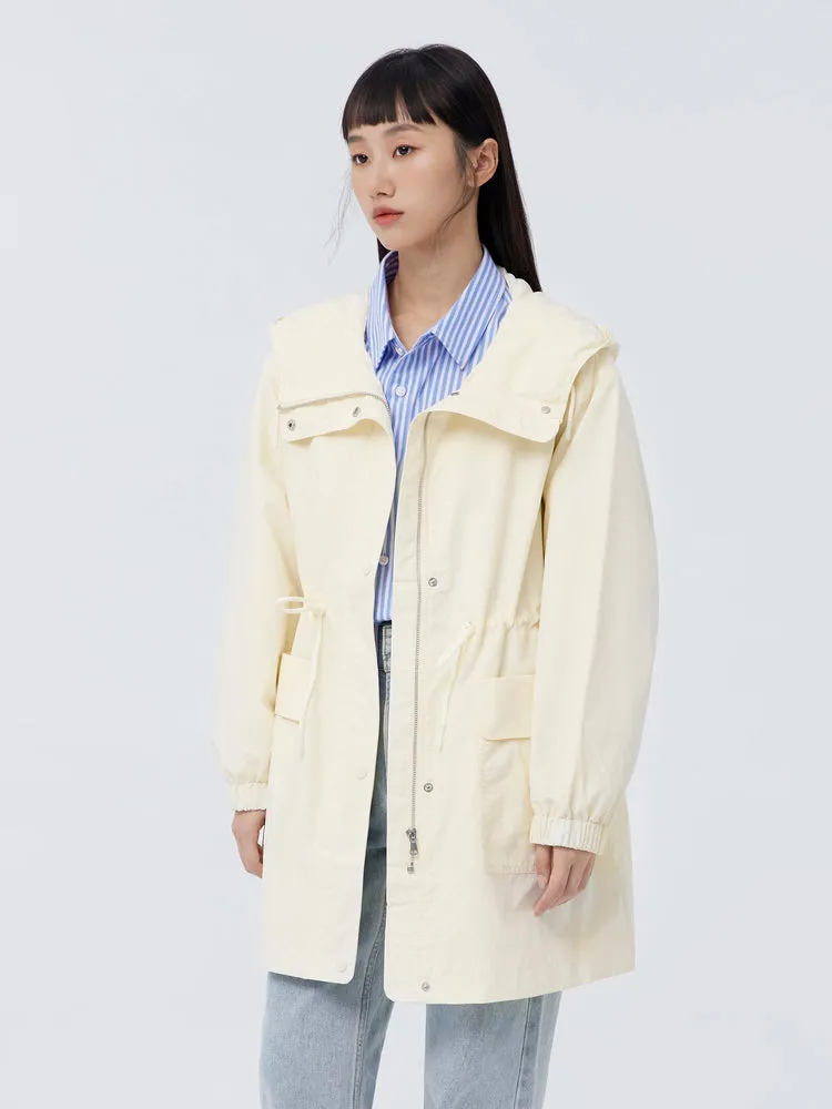Women's Cotton/Nylon Cross Grain Large Pocket Loose Chemical Fiber Coat