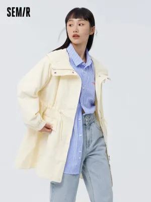 Women's Cotton/Nylon Cross Grain Large Pocket Loose Chemical Fiber Coat