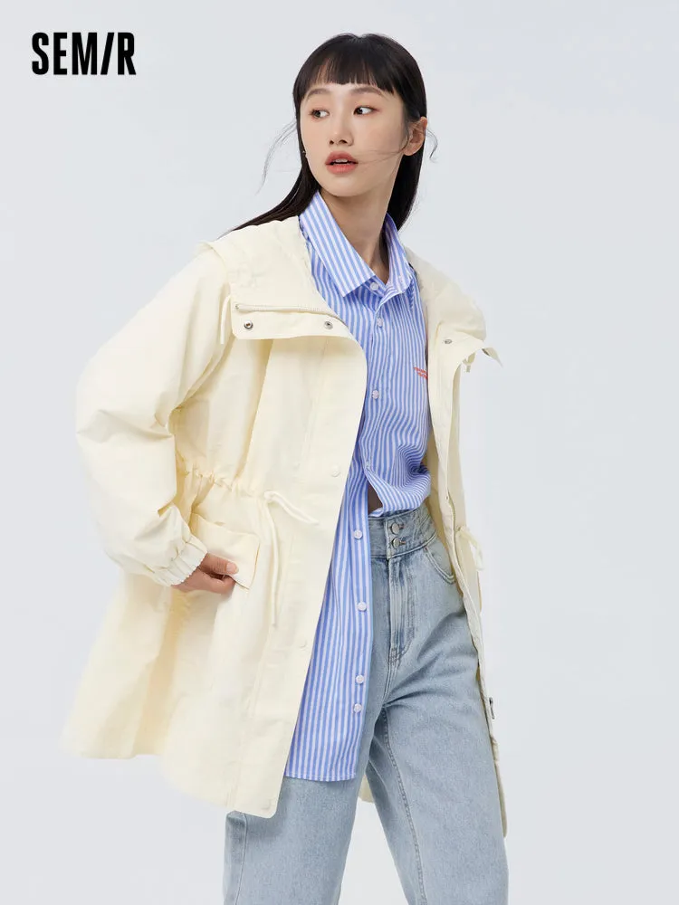 Women's Cotton/Nylon Cross Grain Large Pocket Loose Chemical Fiber Coat