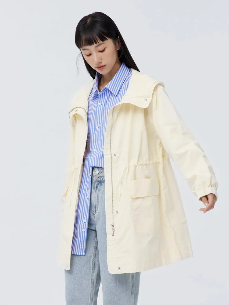 Women's Cotton/Nylon Cross Grain Large Pocket Loose Chemical Fiber Coat