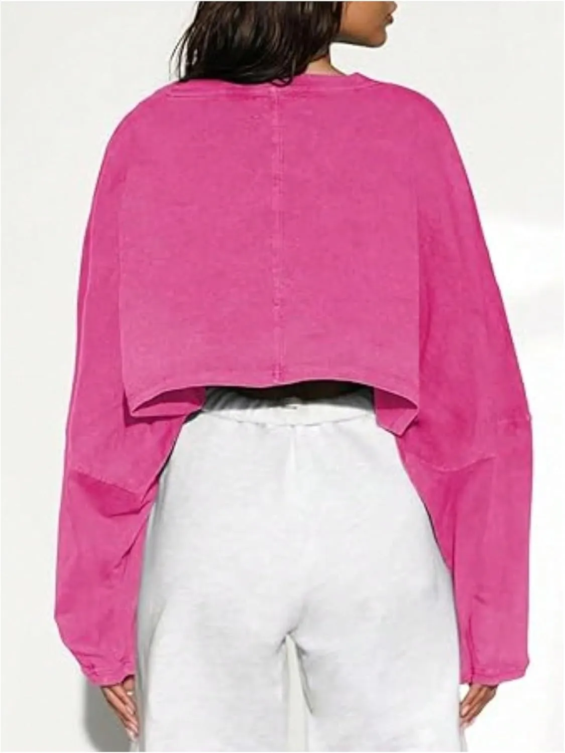 Women's Crew Neck Crop Sweatshirt Long Sleeve Oversized Sweatshirts Drop Shoulder Shirt Loose Pullover Sports Cropper
